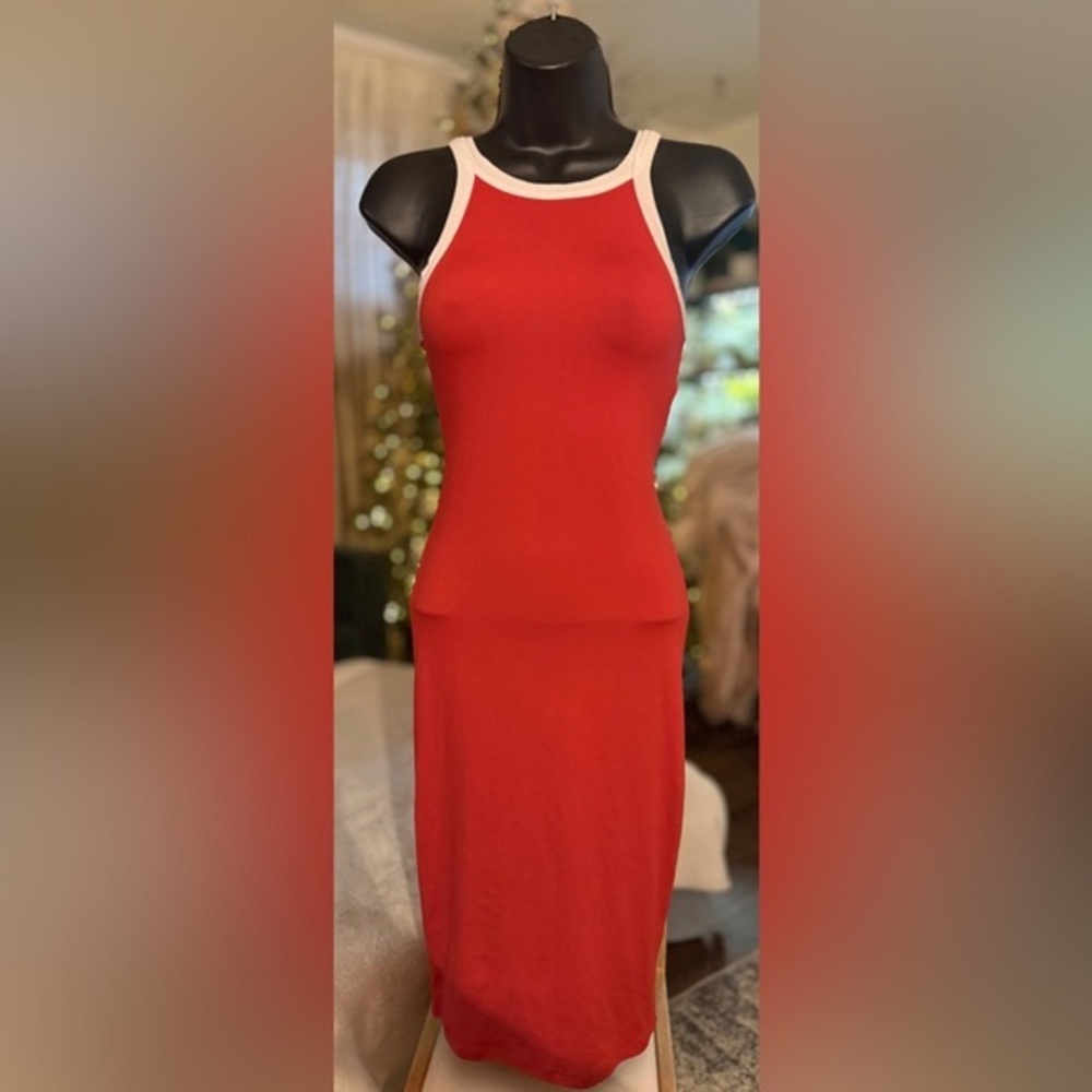 Chic Red Maxi Dress with White Trim